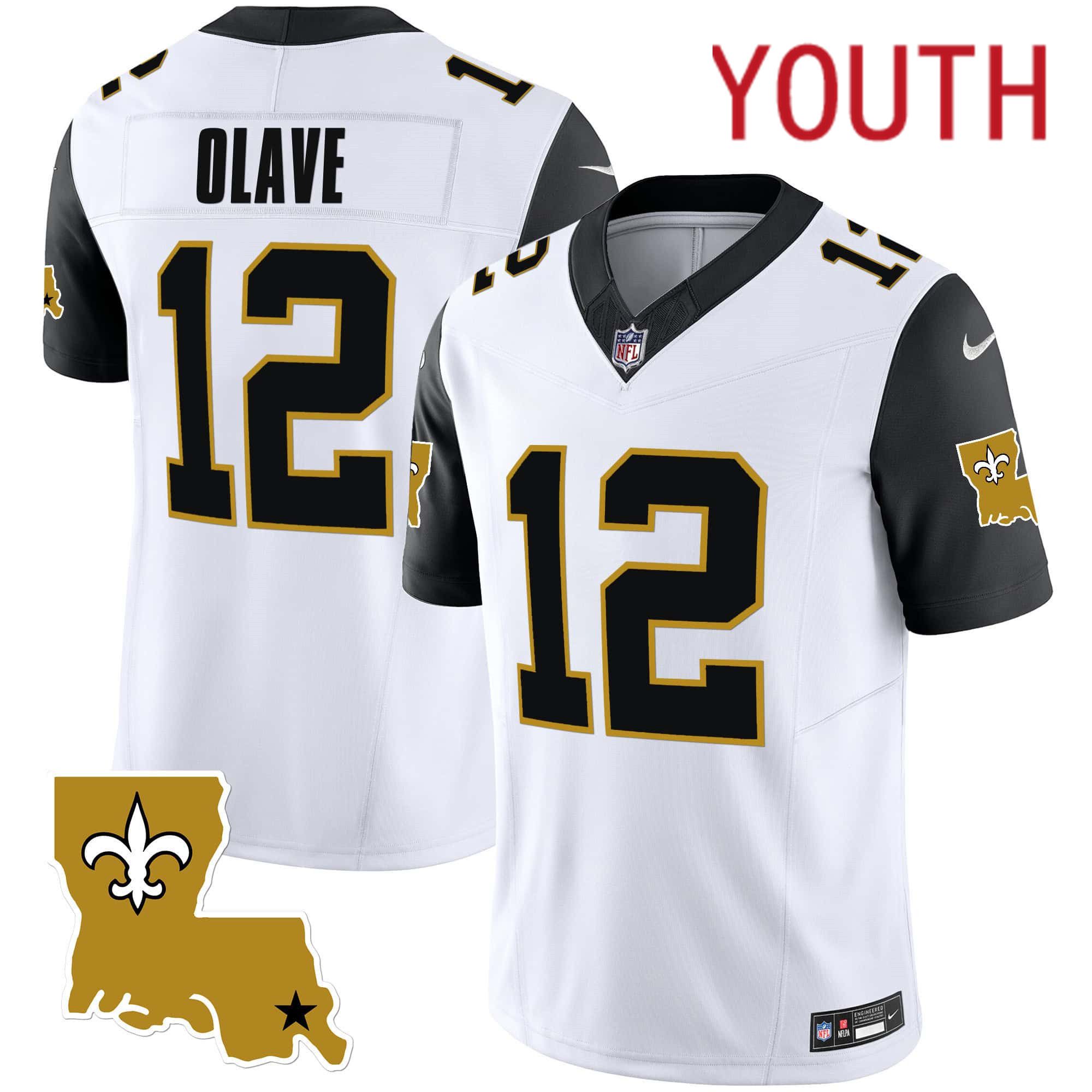 Youth New Orleans Saints #12 Olave White 2024 Nike 1987 Legacy Vapor Limited NFL Jersey style 2